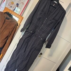 Free People Black Utility Zip-Front Jumpsuit- XS